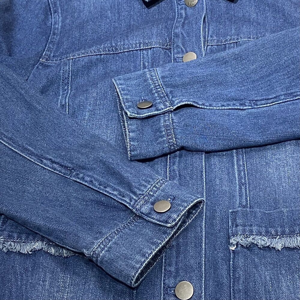 J Jill Denim Jean Jacket Women’s Small Petite Blue Frayed Details Boho Retro - Picture 5 of 9